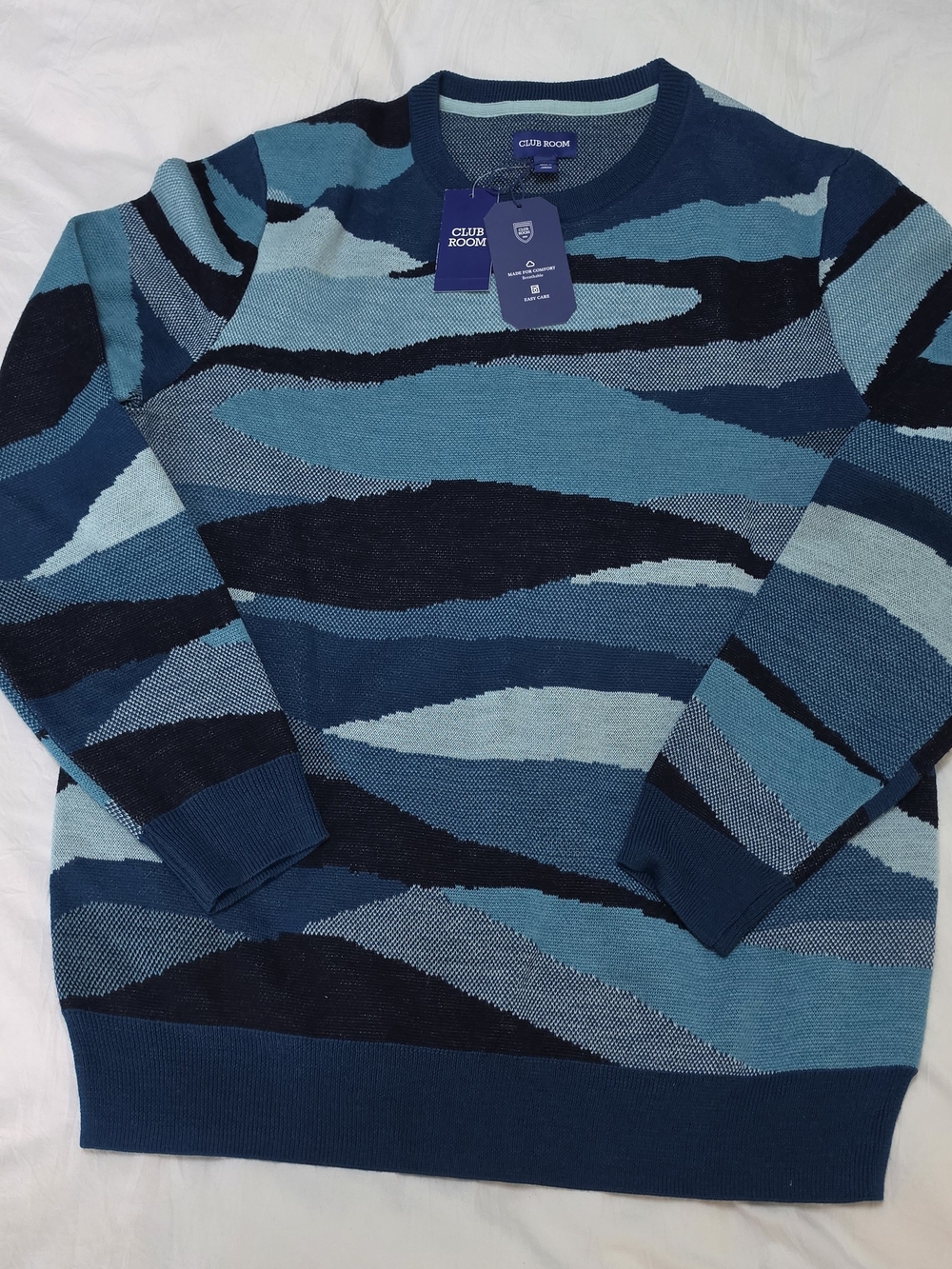 Club Room Men's Multitone Blue Wave Crewneck Sweater